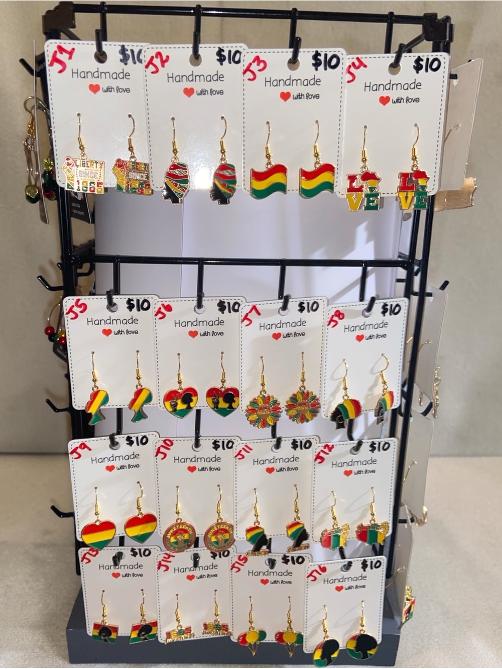 ❤️🖤Juneteenth Gold Enamel Dangle Earrings💛💚